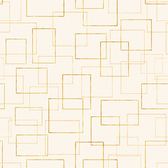 Golden hand painted intertwined frames in different shapes seamless pattern in delicate watercolor style on soft pastel cream background. Abstract gold textured illustration. for wedding invitations