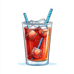 Obraz premium Refreshing drink with ice and straws in glass