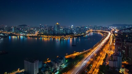 Fototapeta premium City Lights Reflecting on a Night River