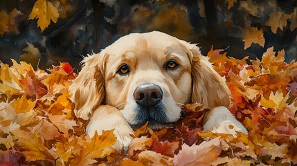 Golden Retriever in Autumn Leaves (18)