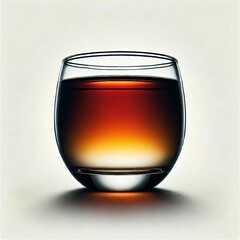 Bernsteinfarbenes Getränk in rundem Glas. Warme Farbverläufe und Lichtreflexionen. Ideal für Getränke- oder Genussthemen.