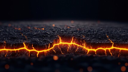 Fiery lava cracks erupting from dark surface