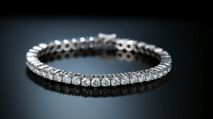 A photo of a diamond tennis bracelet.