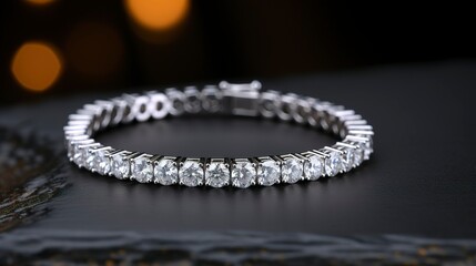 A photo of a diamond tennis bracelet.