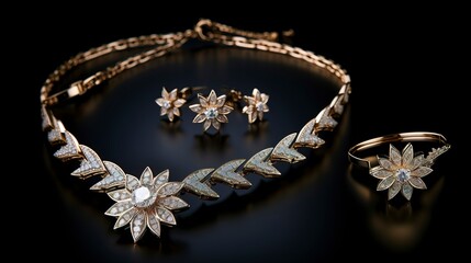 A photo of a diamond-studded jewelry set. ,