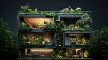 A photo of a double-story house with vertical garden.