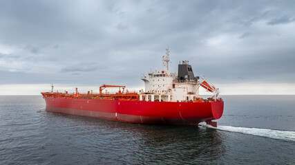 Aerial view of big oil, chemical tanker. Tanker ship logistic and transportation business oil and gas industry.