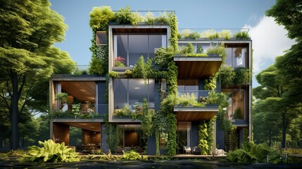 A photo of a double-story house with vertical garden.
