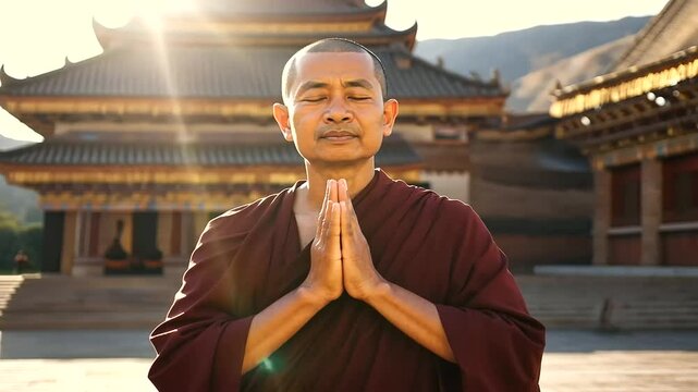 Tibetan monks engaging in debate in a monastery courtyard