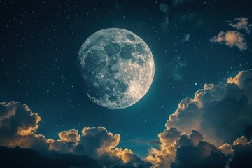 Fototapeta premium Huge detailed full moon night astronomy outdoors.