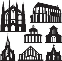 Fototapeta premium SET OF BLACK VECTOR VARIOUS CHRUCH SILHOUETTES, 