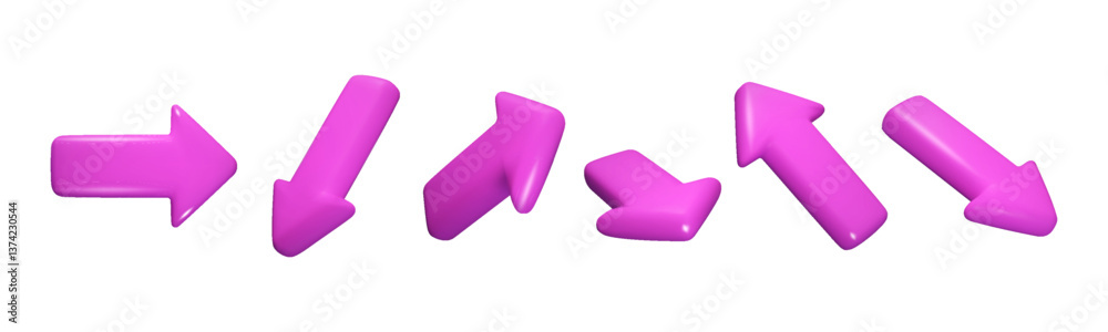 Poster 3d cursor. Arrow purple color, holographic mouse button click or keyboard pointer. Y2K select emoji, internet motion link. UI sign. Navigation isolated glossy pictogram elements. Vector icon