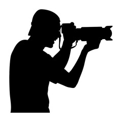 Vector Silhouette of a photographer and man with a gun in a shadowy profile isolated on transparent background
