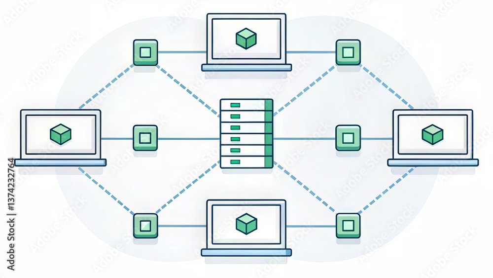 Leinwandbilder a digital illustration depicting a network of computers connected to a central server, symbolizing d