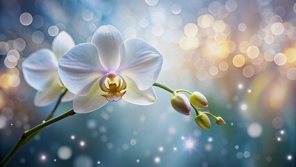 Fototapeta premium Delicate White Orchids in Soft Golden Light