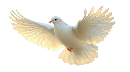 Obraz premium White Dove in Flight: A pristine white dove soars gracefully with wings outstretched. It symbolizes peace, hope, and freedom. Photorealistic detail with a soft, heavenly glow.