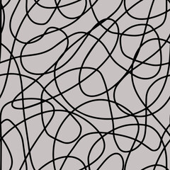 Scribble seamless pattern. Abstract careless lines hand drawn contrast black and white illustration. Continued lines ink drawing style, energetic scratches, artistic scribbles, free hand style	