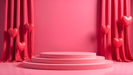 A catwalk in pink with many colorful hearts