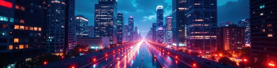 Fototapeta premium Business district, holographic projections, data streams , architecture, projection