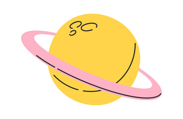 Planet Saturn orbiting hand-drawn doodle