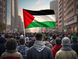 Palestinian Flag Protest Crowd - Urban Demonstration Image


