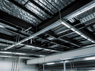 Industrial Ceiling View: A striking perspective showcasing the intricate network of an industrial ceiling, with metallic elements and geometric lines.