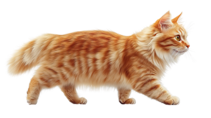 Ginger Cat Walking: A ginger cat gracefully strides across the frame, its fur a rich blend of orange and red hues. The cat's elegant gait and fluffy tail are beautifully captured.