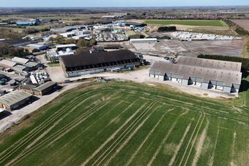  aerial view of Former RAF Pocklington . WW2 bomber Airfield J Type Hanger