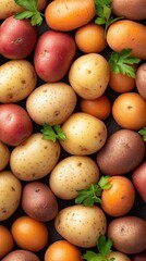 Close-up of roasted potatoes, carrots, and zucchini showcases their golden texture and rich flavors, perfect for enhancing any meal