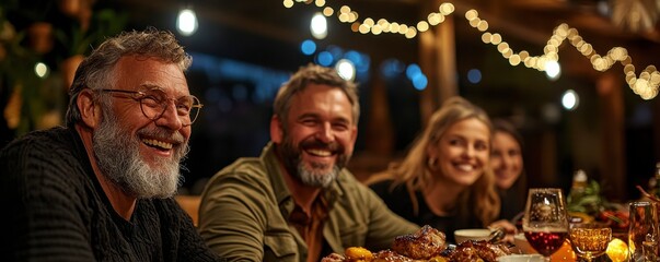 Experience the warmth of family with this image portraying a multi-generational family gathered for a meal, storytelling expressions that capture unity, legacy, and intergenerational bonding in