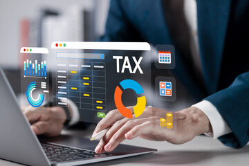 Online tax payment concept. Tax calculation, making income tax return and personal financial...