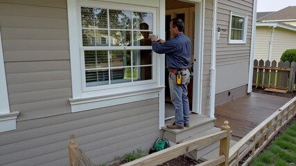 Skilled craftsmen work on replacing PVC windows, with tools in hand, showcasing precision in residential renovation