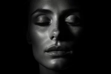Meditating woman photography monochrome portrait. © Rawpixel.com