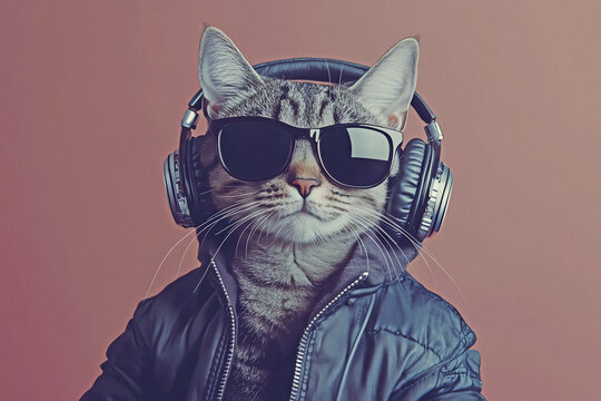 Anthropomorphized Cat in Winter Attire with Sunglasses