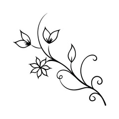 Elegant Simple Black Line Art Floral Branch Design Tattoo