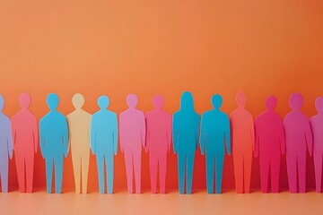 Obraz premium Colorful Paper People Row Unity Teamwork