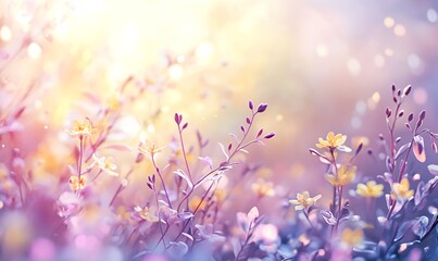 Delicate pastel flowers basking in soft, dreamy sunlight.