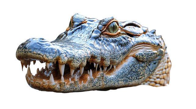 Close-Up Alligator: a high-resolution capture of an alligator's formidable head, showcasing the sharp teeth and detailed scales in a close-up view.