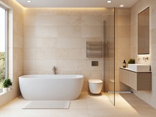Elegant Bathroom creation with High Ceilings and Natural Light