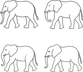 Fototapeta premium Elephant walking line art coloring page.
