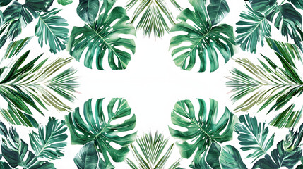 A green leafy background with a white background