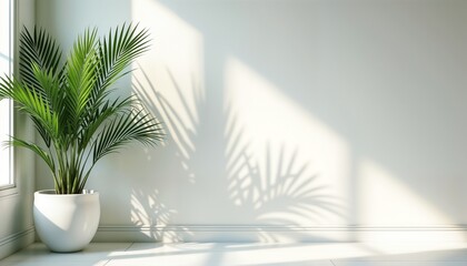 Obraz premium Potted plant casting shadows in a bright room with natural light