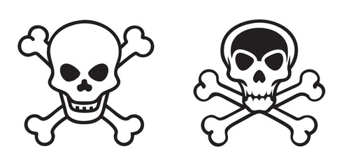 Set of 2 Outline Icons Depicting Skull and Crossbones