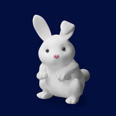 Obraz premium 3d stand up render rabbit. Three-dimensional vector illustration easter holiday. Happy, cute spring character. Greeting hare on the background. Banner with animal for Asian lunar traditional festival