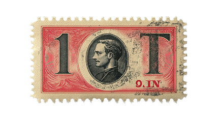 Obraz premium Vintage Stamp Portrait: A close-up captures a vintage postage stamp featuring a distinguished portrait and intricate design details.