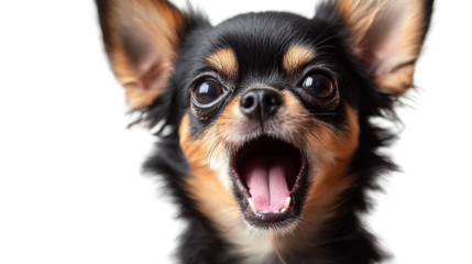 Chihuahua with Open Mouth: Capturing the playful spirit of a small dog with a curious expression and a wide-open mouth, ready to greet the world with boundless energy.