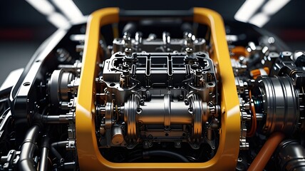 A racing car’s engine exposed