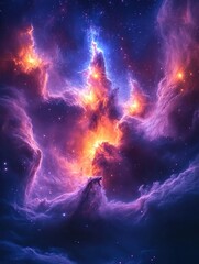 Fototapeta premium Ethereal cosmic cloudscape with vibrant nebula and sparkling stars in a vast expanse of deep space