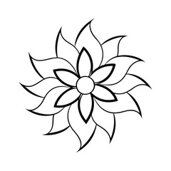 Simple Black and White Stylized Floral Mandala Design Illustration
