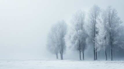 Obraz premium Frozen trees winter fog. Generative AI